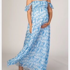 Blue Floral Flutter Sleeve Maternity Maxi Dress - small
